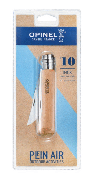 Opinel No.10 RVS Inox pocket knive in blister - beechwood