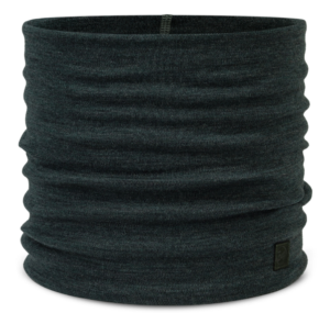 Buff Heavyweight Merino Wool neckwarmer Fog Grey Multi Stripes - Solid Forest