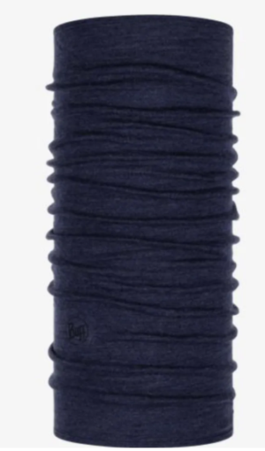 Buff Heavyweight Merino Wool neckwarmer Fog Grey Multi Stripes - Solid Night Blue