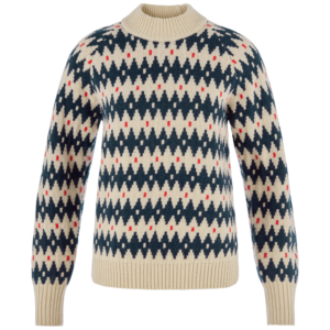 FjallRaven Övik Jacquard Knit damestrui - Light Beige/Dark Navy